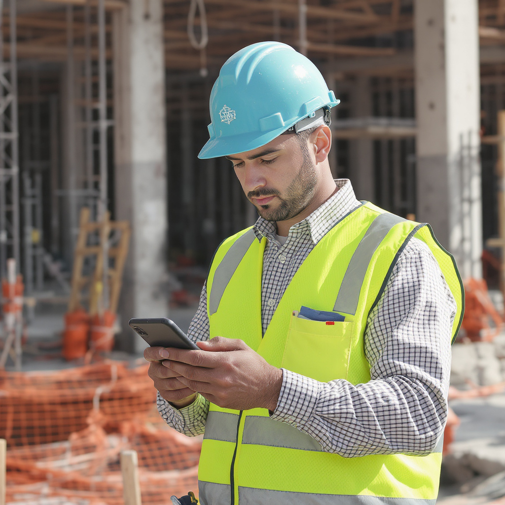 Construction worker using DiscoverPoint on mobile device